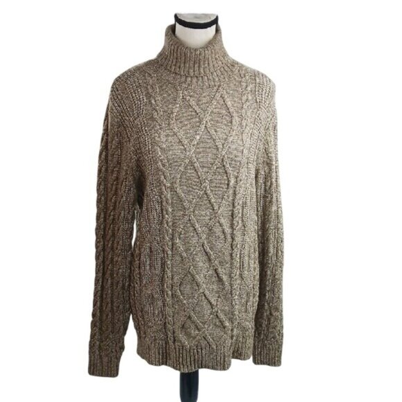 Express Sweater Womens Small Cable Knit Turtleneck Tan Pullover Wool Blend - Picture 1 of 7